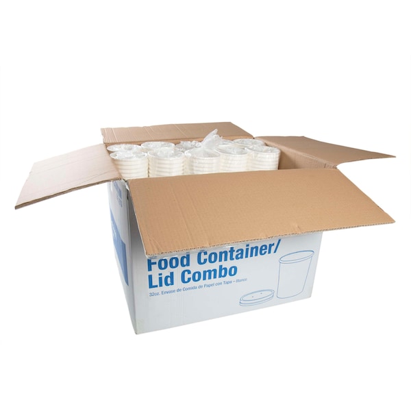 Royal 32 Oz. White Paper Food Container And Lid Combo, PK250